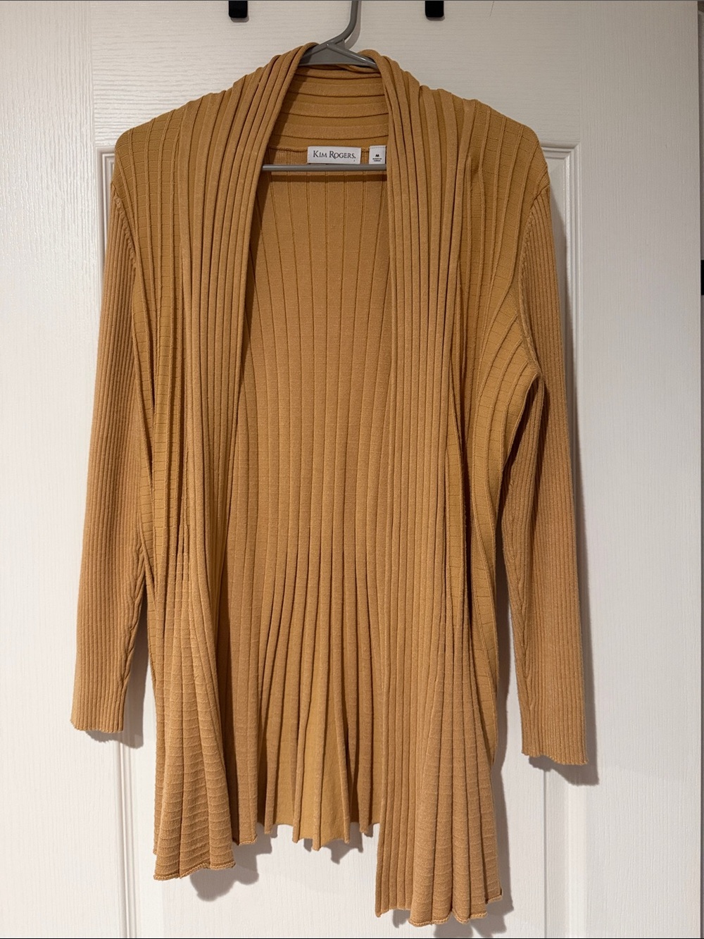 Kim Rogers Ribbed Open-Front Cardigan in Camel-Tone